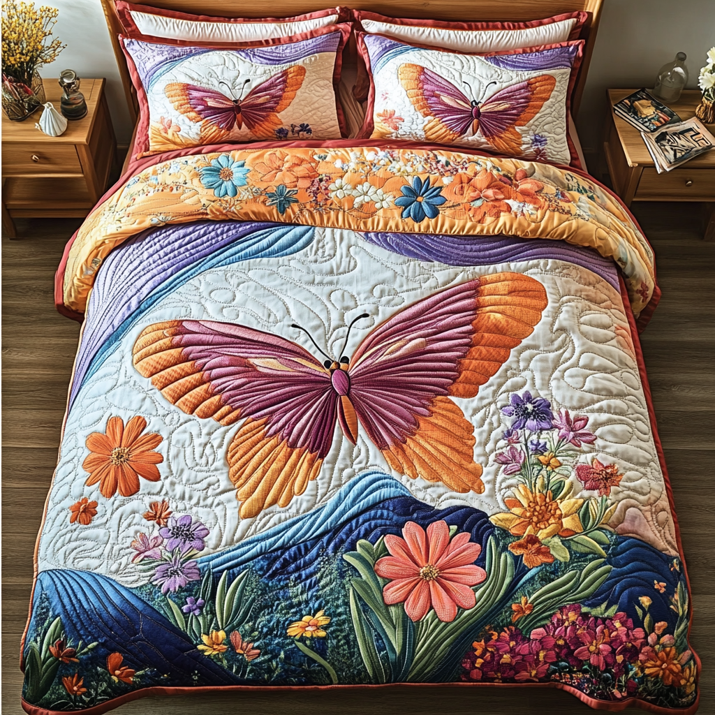 Velvet Flutter Quilted Bedding Set Bedroom Decor Ideas Best Butterfly Gifts