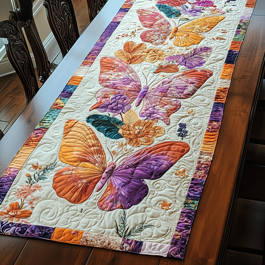 Velvet Flutter Quilted Table Runner Dining Room Table Decor Butterfly Gift Ideas For Her