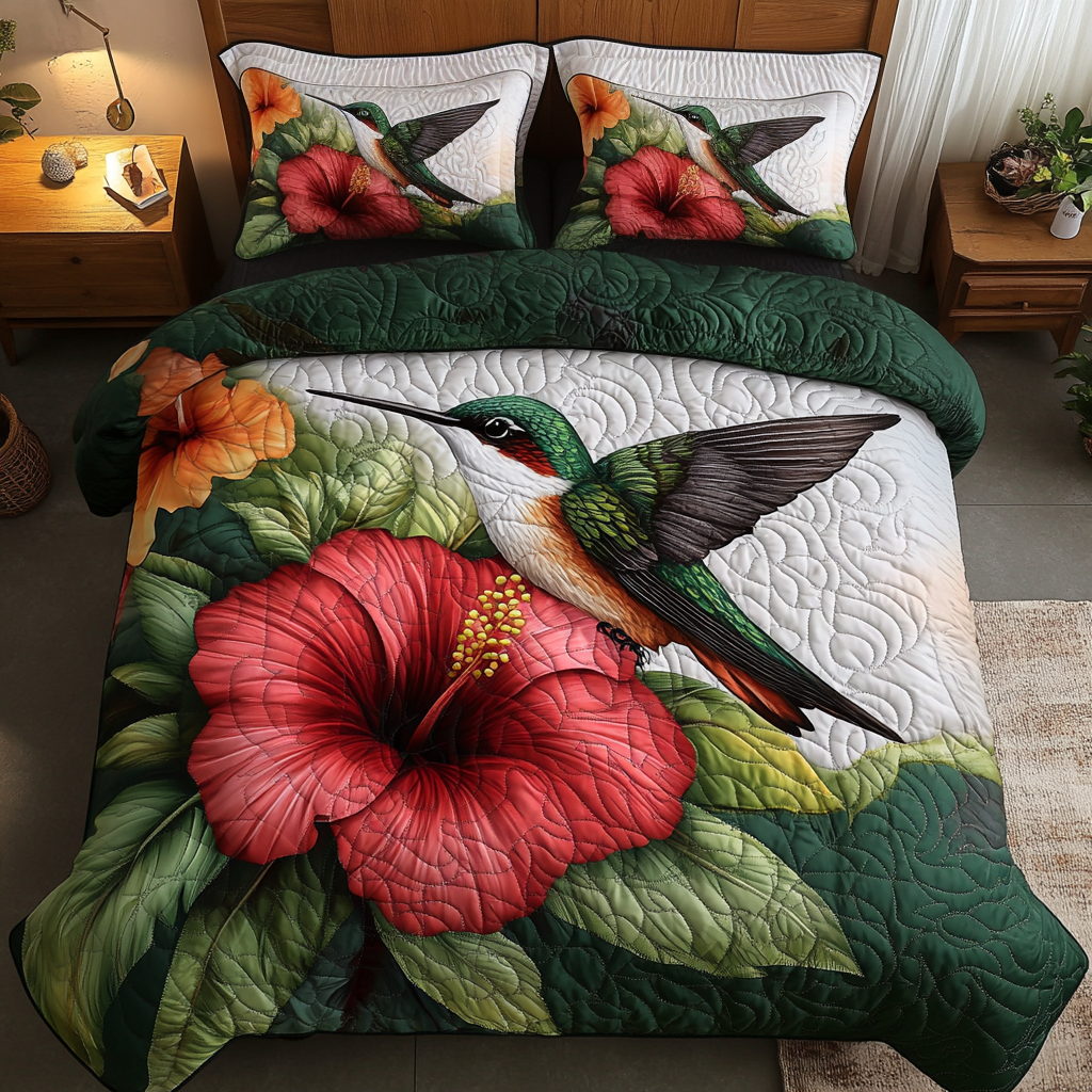 Velvet Nectar Quilted Bedding Set Bed Decorations Unique Gifts For Hummingbird Lovers