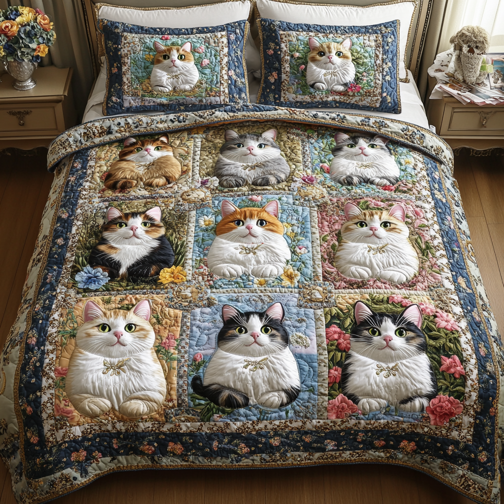 Velvet Paws Quilted Bedding Set Aesthetic Room Decor Cool Gifts For Cat Owners