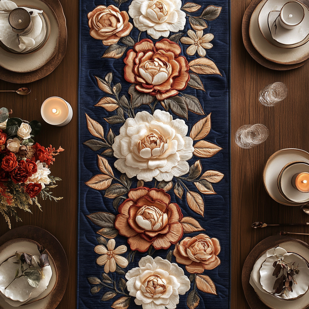 Velvet Petals Quilted Table Runner Dinner Table Decor Ideas Christmas Flower Gifts