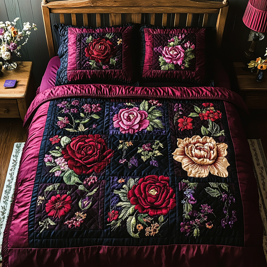 Velvet Roses Quilted Bedding Set Bedroom Decor Ideas Secret Santa Gifts