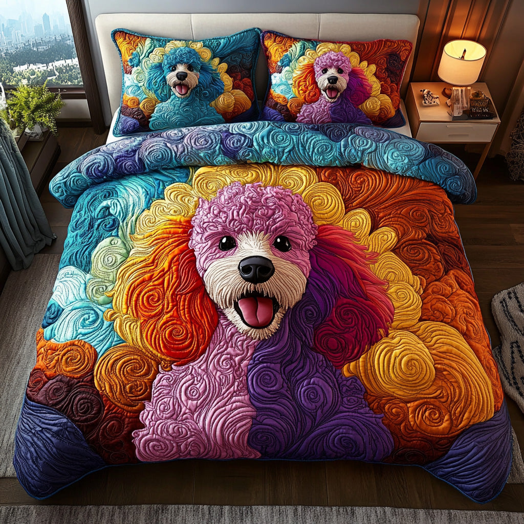 Velvet Tail Quilted Bedding Set Cute Room Decor Poodle Christmas Gifts