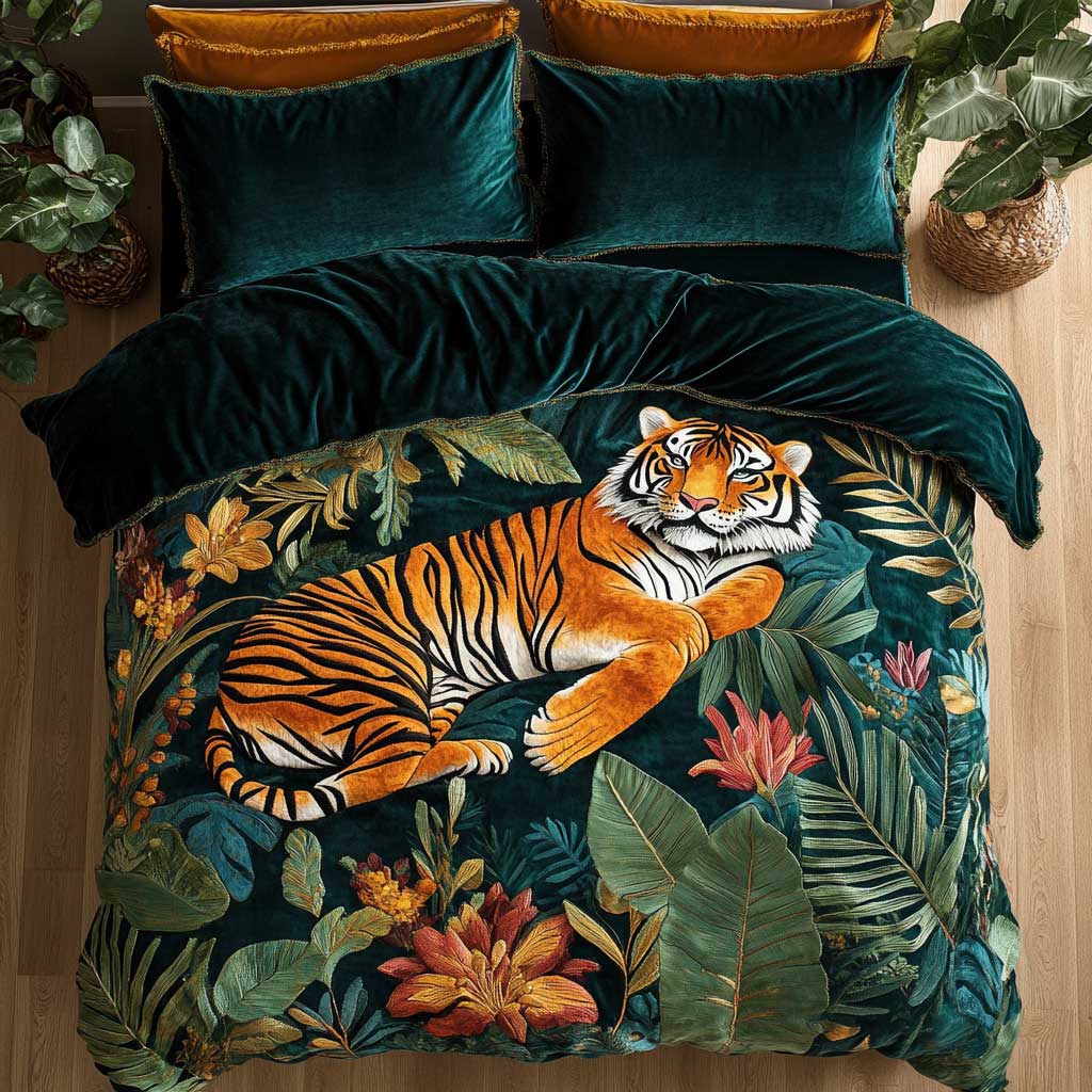 Velvet Tiger Quilted Bedding Set Duvet Cover Bedspread  Bedroom Decor For Parents