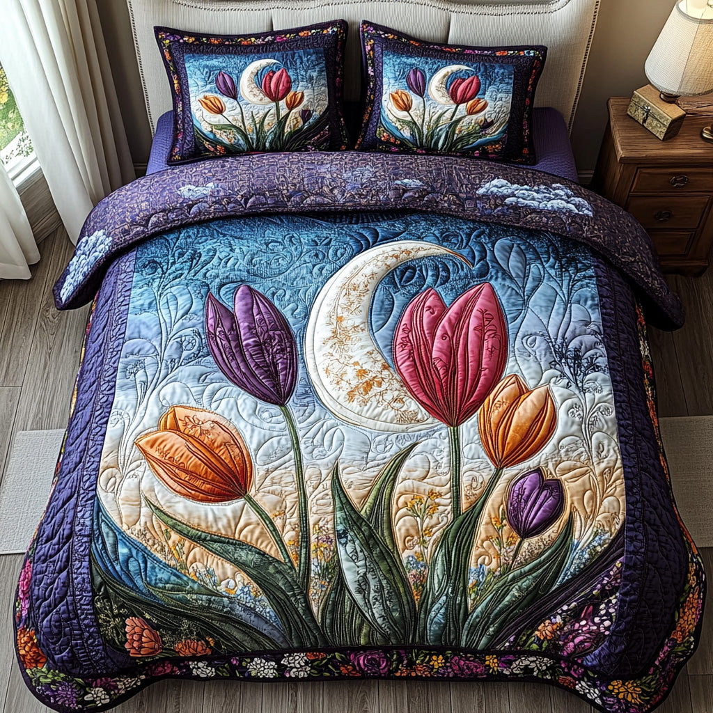 Velvet Tulip Quilted Bedding Set Cozy Bedroom Decor Gift Ideas For Tulip Lovers