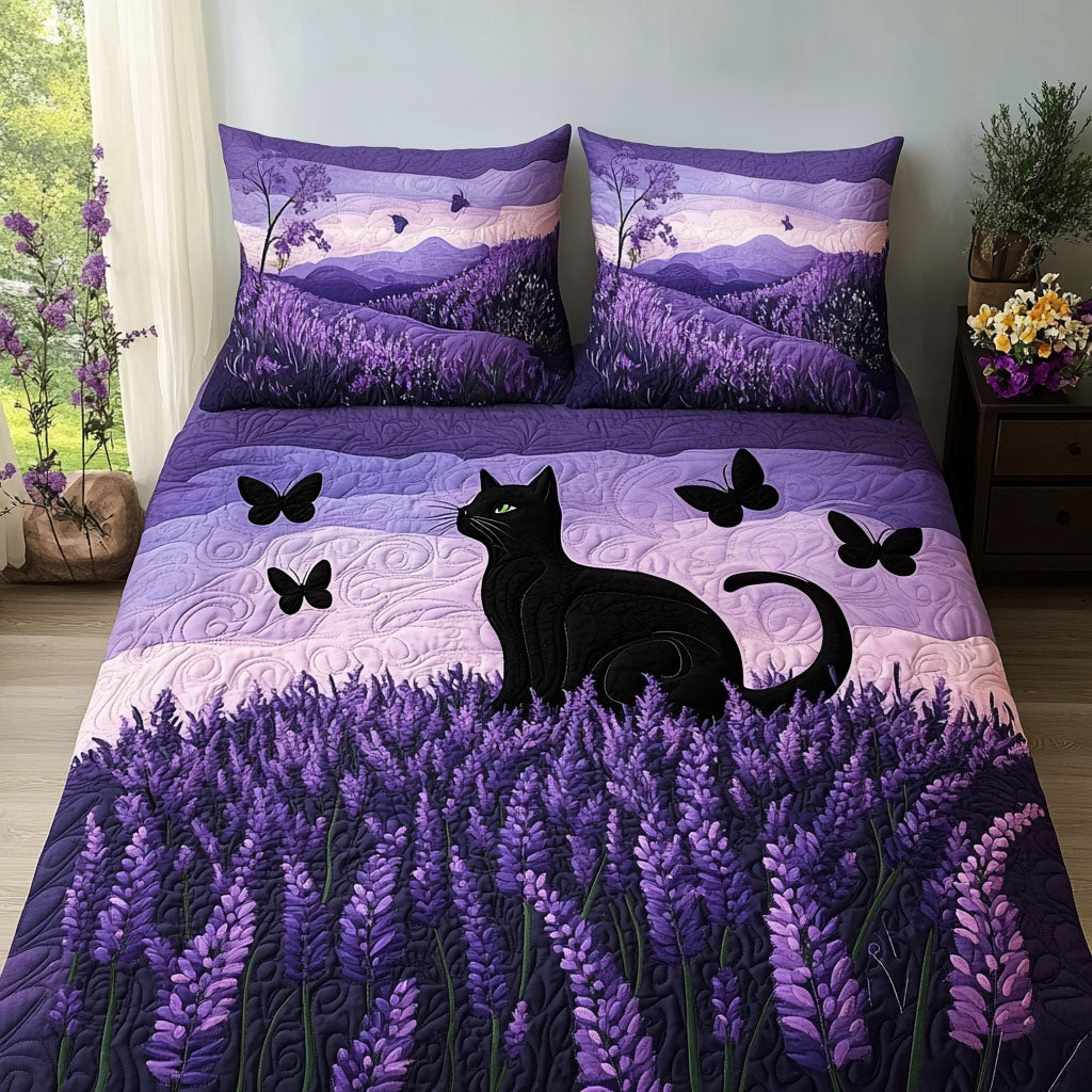 Velvet Whiskers Quilted Bedding Set Bedroom Decorations Black Cat Gift Items