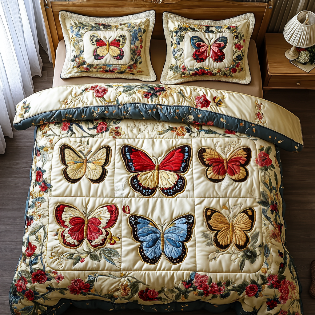 Velvet Wings Quilted Bedding Set Modern Bedding Set to Upgrade Your Bedroom