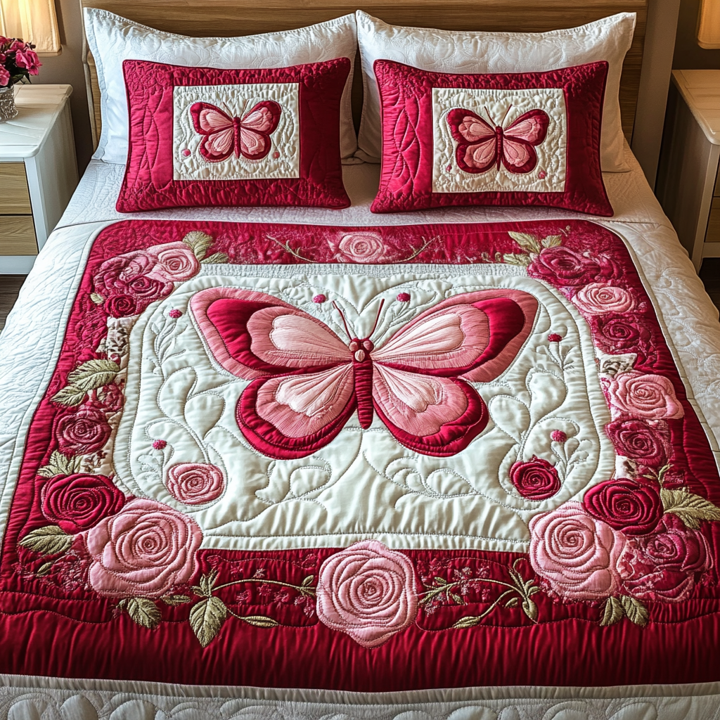 Velvet Wings Quilted Bedding Set Perfect Housewarming Gift for a Cozy Bedroom