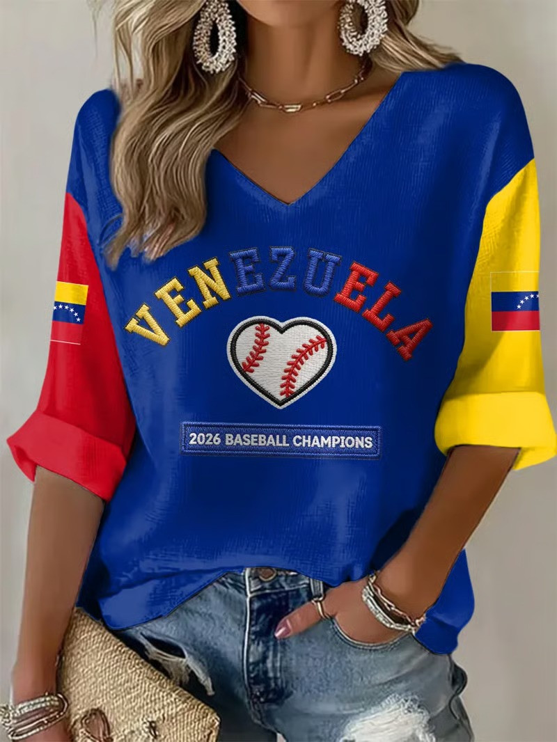 Venezuela 2026 Baseball Champions Long Sleeve V-Neck Shirt WBC Heart Design Fan Gear Gift Ideas
