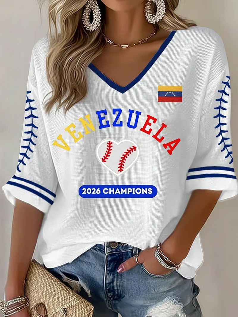 Venezuela 2026 Baseball Champions Long Sleeve V-Neck Shirt WBC Heart Fan Gear Trending Gift Ideas