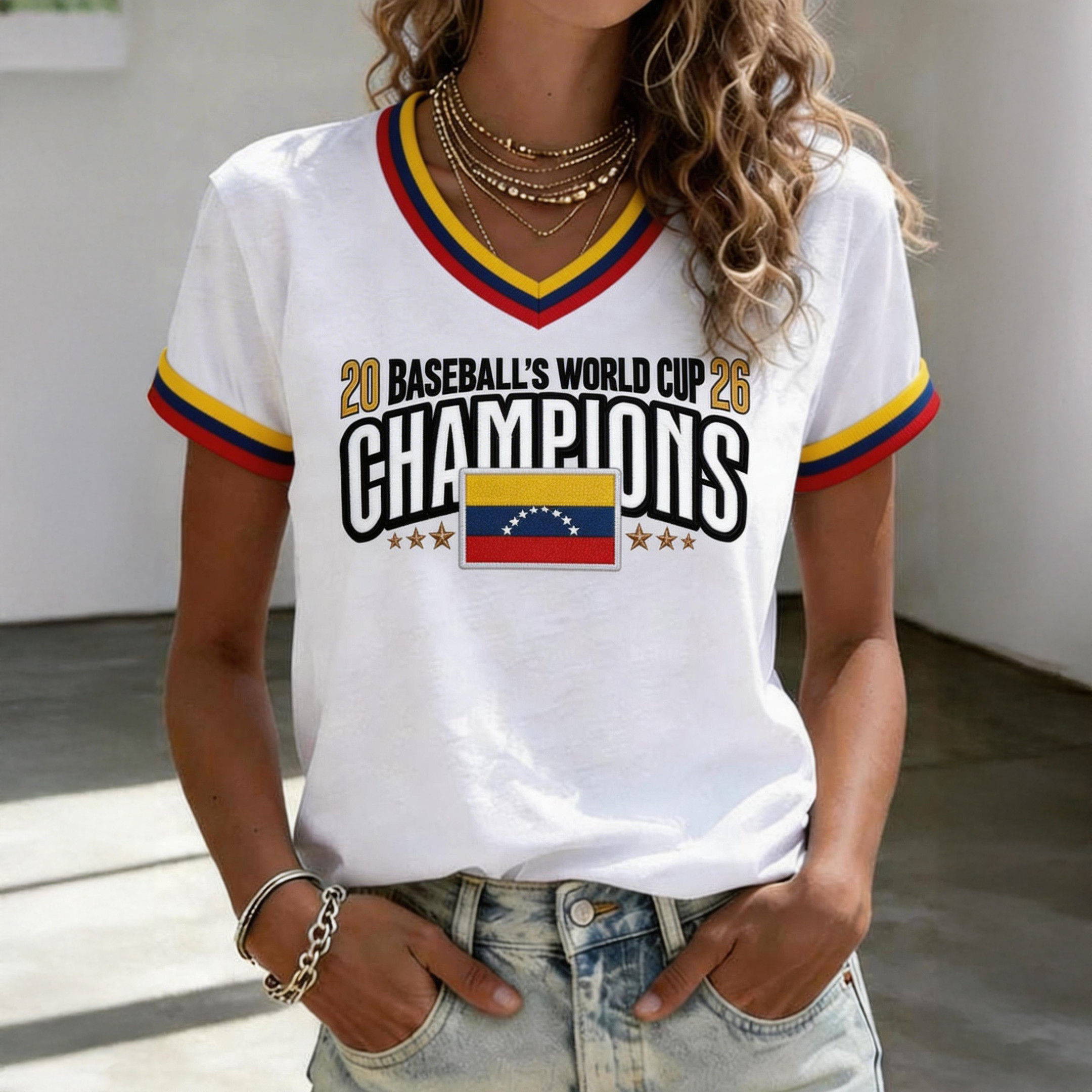 Venezuela 2026 Baseball's World Cup Champions V-Neck Shirt Baseball Fan Merch Game Day Gear