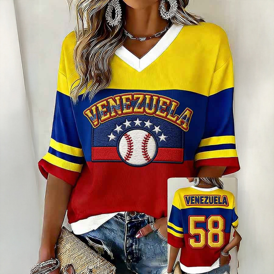 Venezuela 2026 WBC Champions 58 V-Neck Long Sleeve Shirt Baseball Apparel Game Day Gift