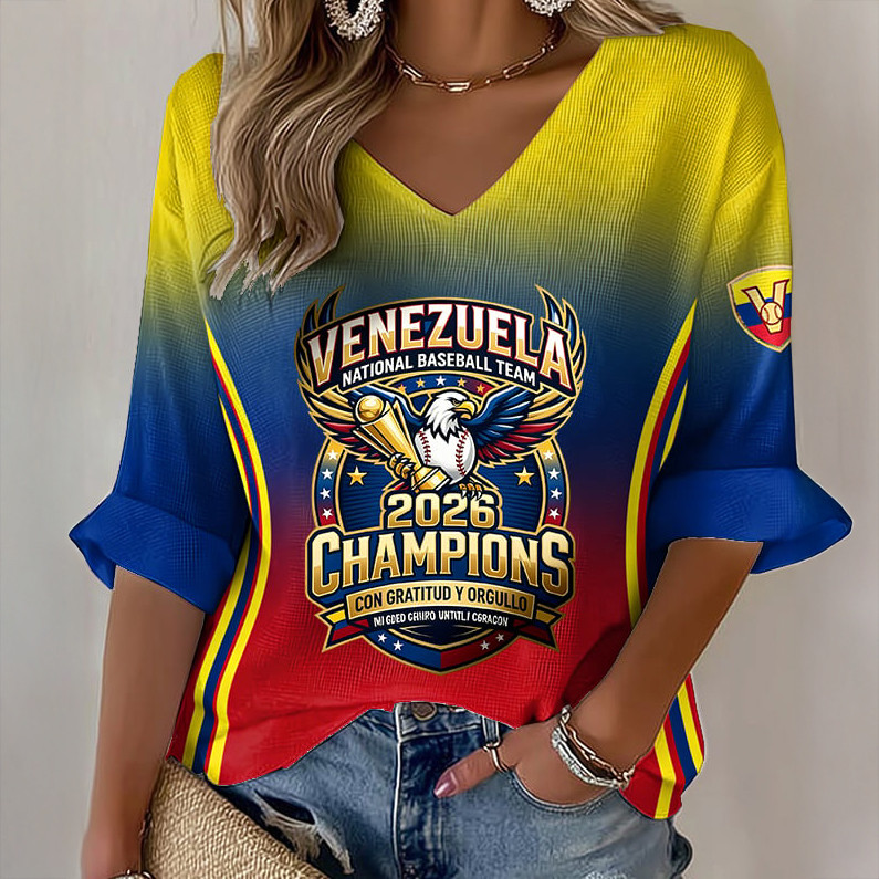 Venezuela 2026 WBC Champions Eagle V-Neck Long Sleeve Shirt Game Day Clothing Fan Gear