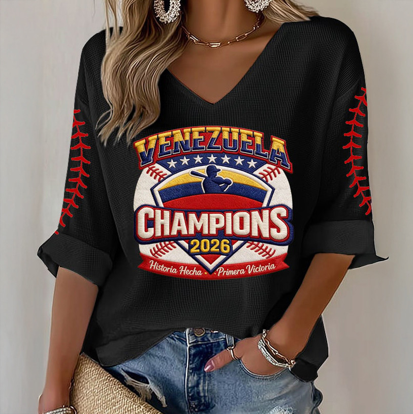 Venezuela 2026 WBC Champions V-Neck Long Sleeve Shirt Baseball Apparel Cool Gift For Huge Fans