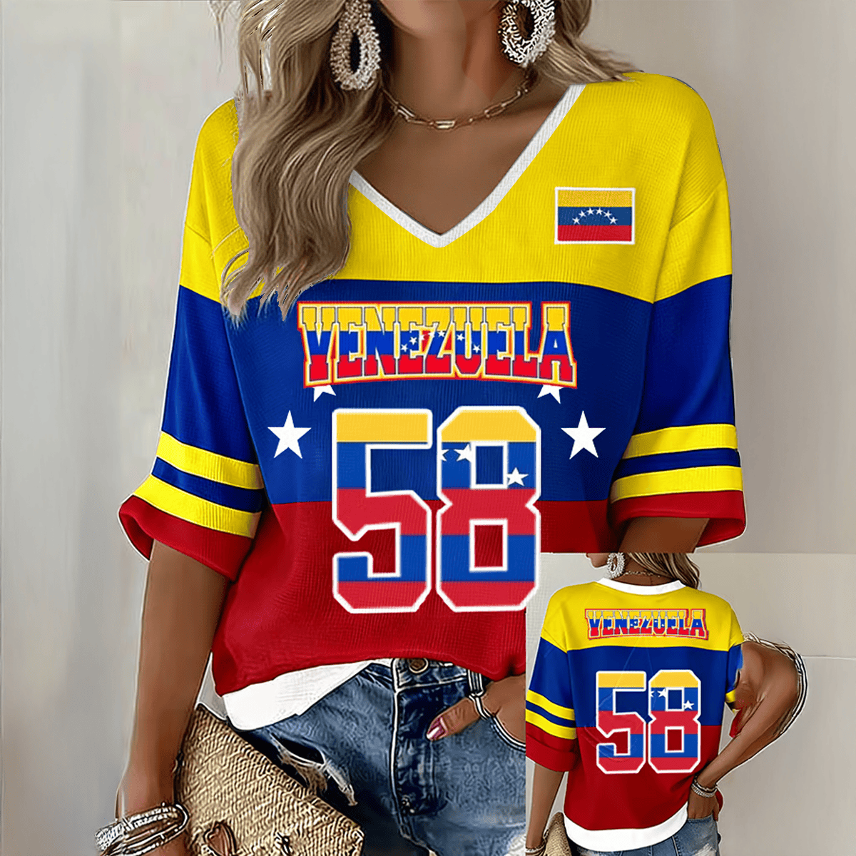 Venezuela 2026 WBC Champs 58 V-Neck Long Sleeve Shirt Baseball Apparel Game Day Gear For Mom
