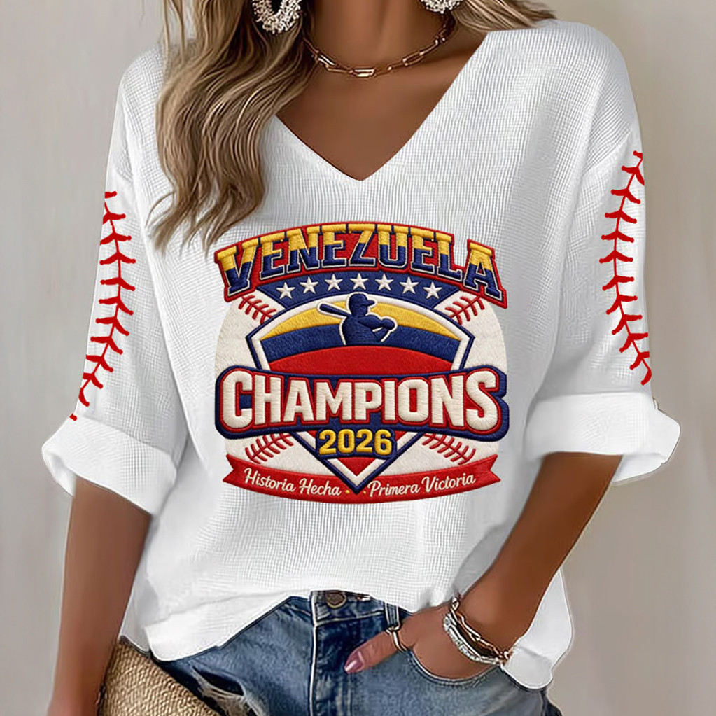 Venezuela 2026 WBC Champs V-Neck Long Sleeve Shirt Baseball Fan Merch