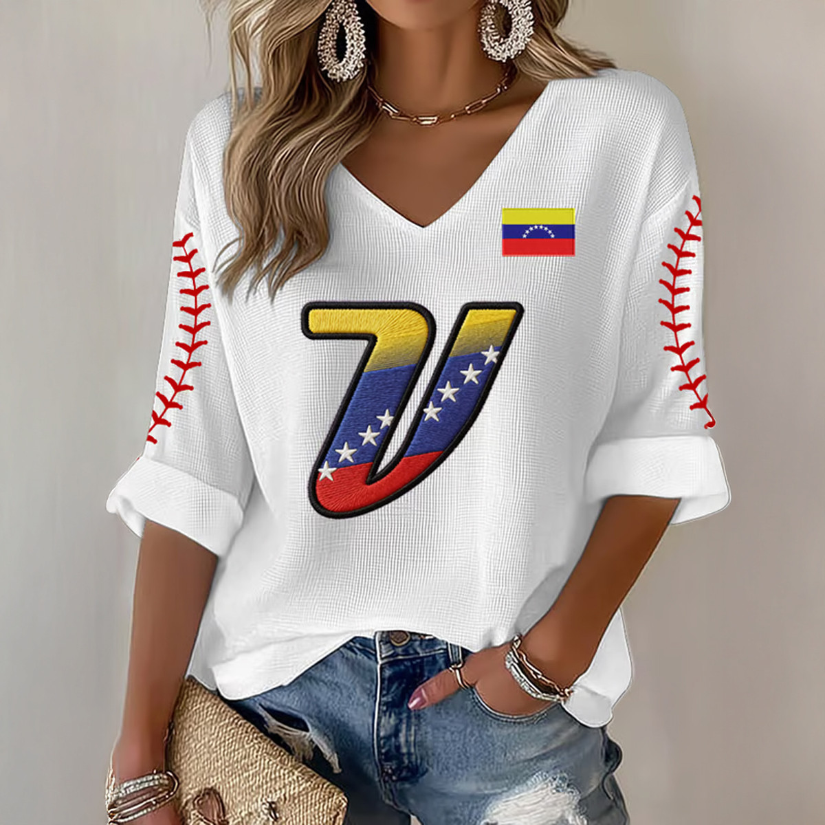 Venezuela 2026 WBC Champs V-Neck Long Sleeve Shirt Celebrate Venezuela Baseball Champions Merch