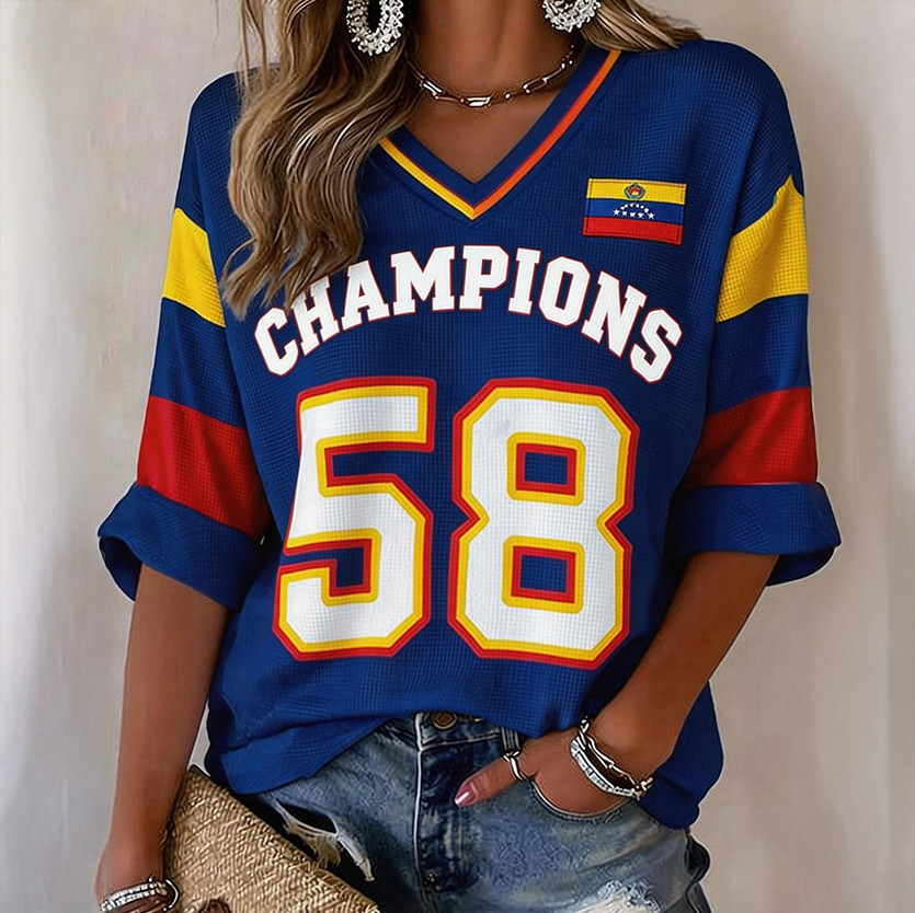 Venezuela 2026 World Baseball Classic Champions 58 V-Neck Long Sleeve Shirt Baseball Apparel