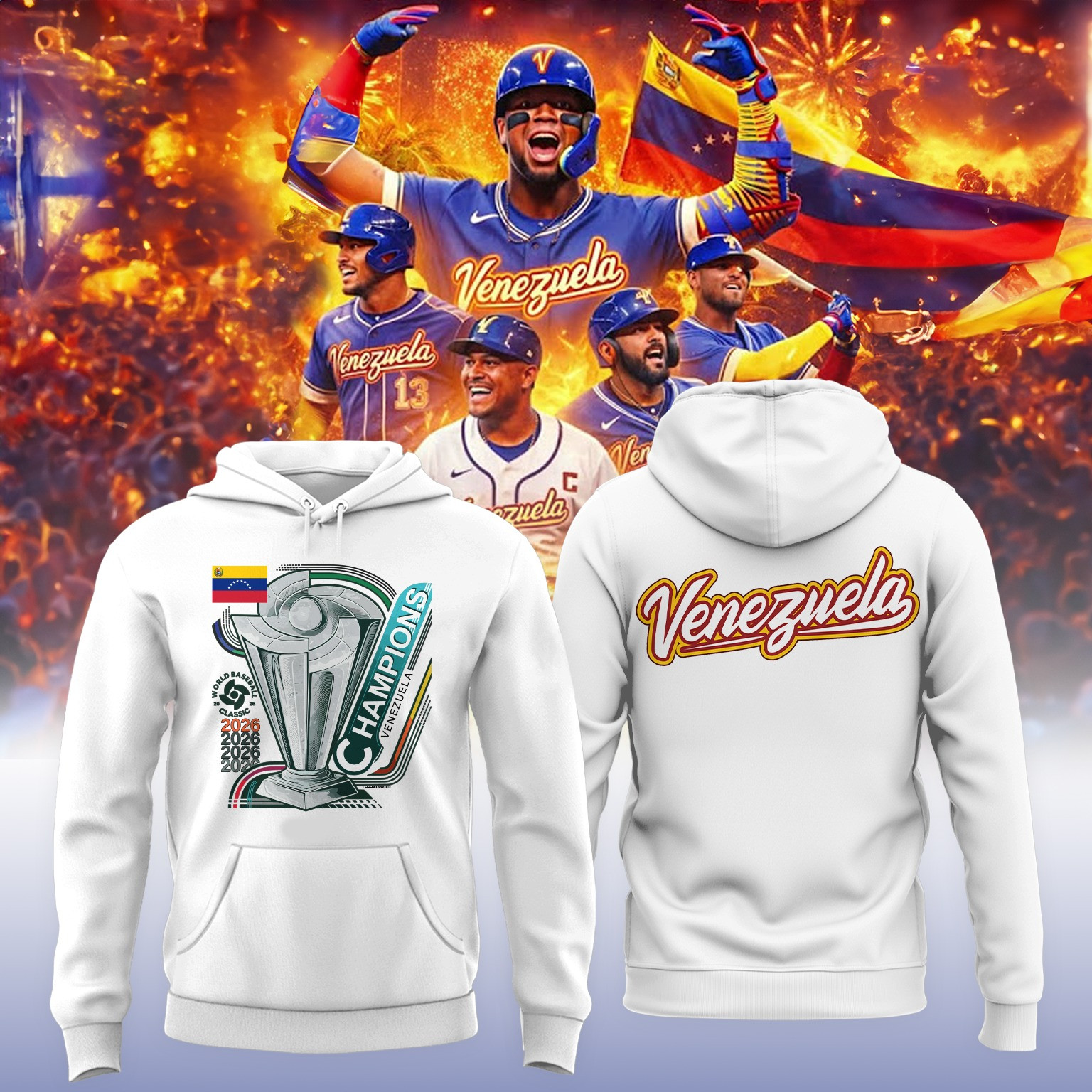 Venezuela 2026 World Baseball Classic Champions Hoodie 2026 WBC Apparel Fan Gear