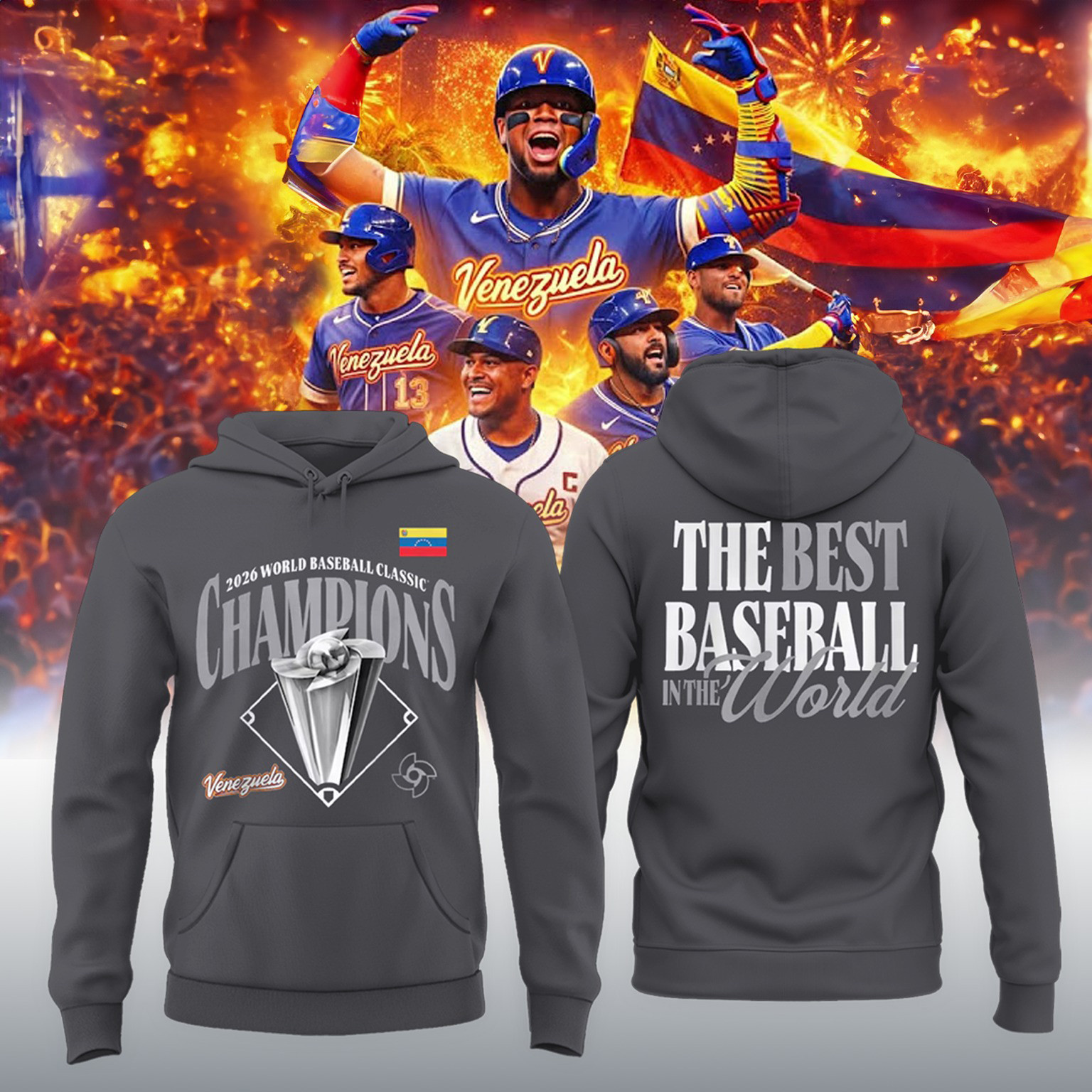 Venezuela 2026 World Baseball Classic Champions Hoodie 2026 WBC Clothing Line Fan Gear