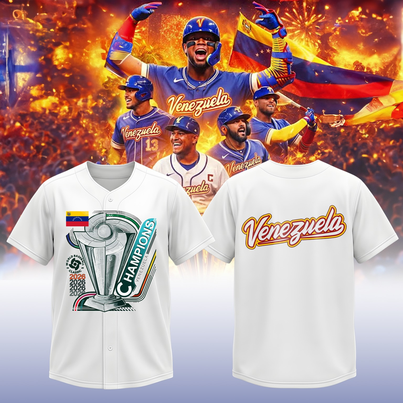 Venezuela 2026 World Baseball Classic Champions Jersey WBC Match Clothes Fan Gear