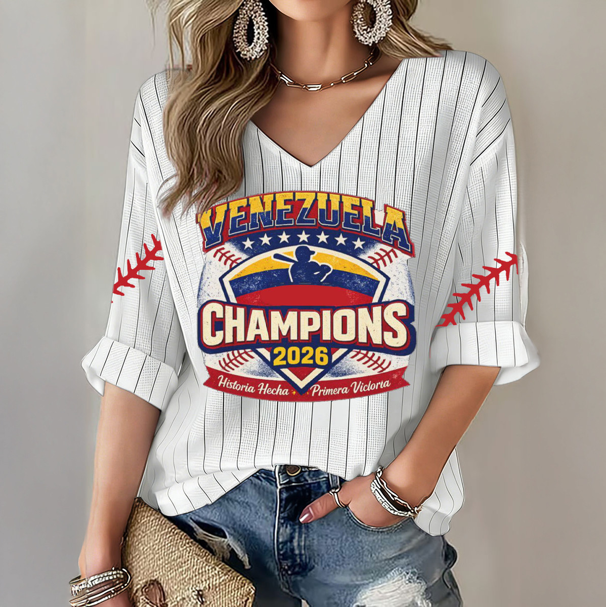 Venezuela 2026 World Baseball Classic Champions V-Neck Long Sleeve Shirt Baseball Apparel