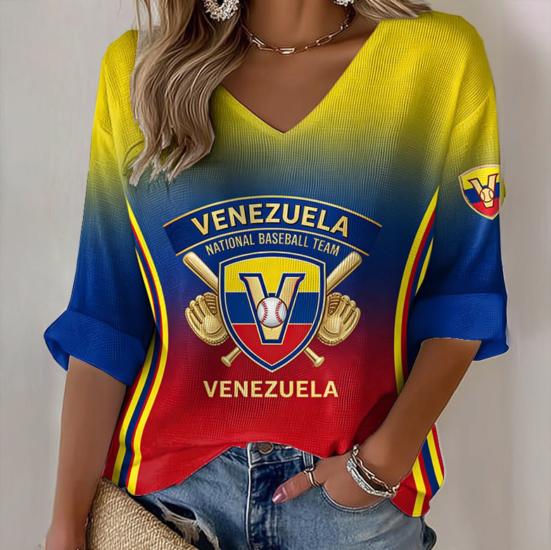 Venezuela 2026 World Baseball Classic Champions V-Neck Long Sleeve Shirt Baseball Apparel