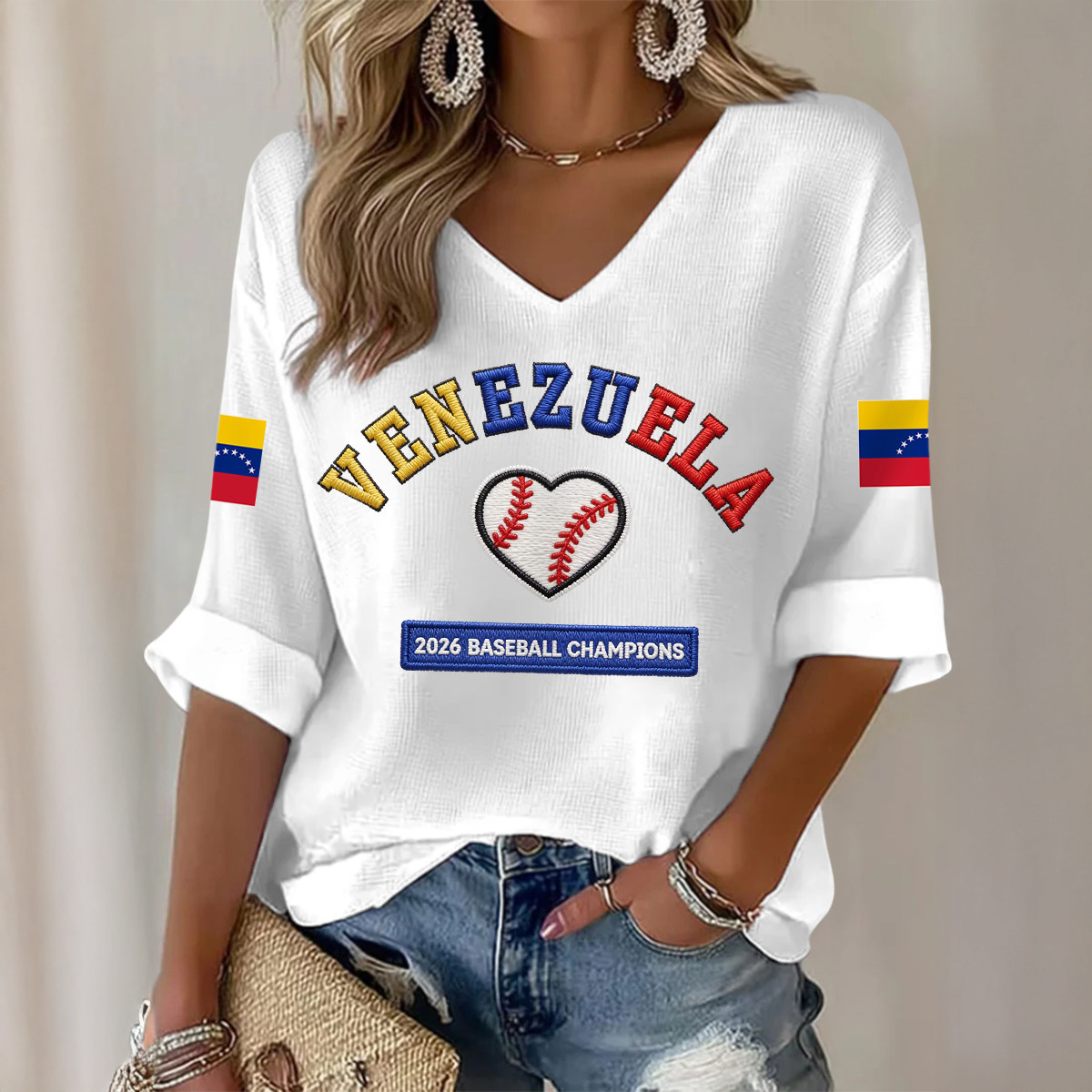 Venezuela 2026 World Baseball Classic Champions V-Neck Long Sleeve Shirt Baseball Clothing Line