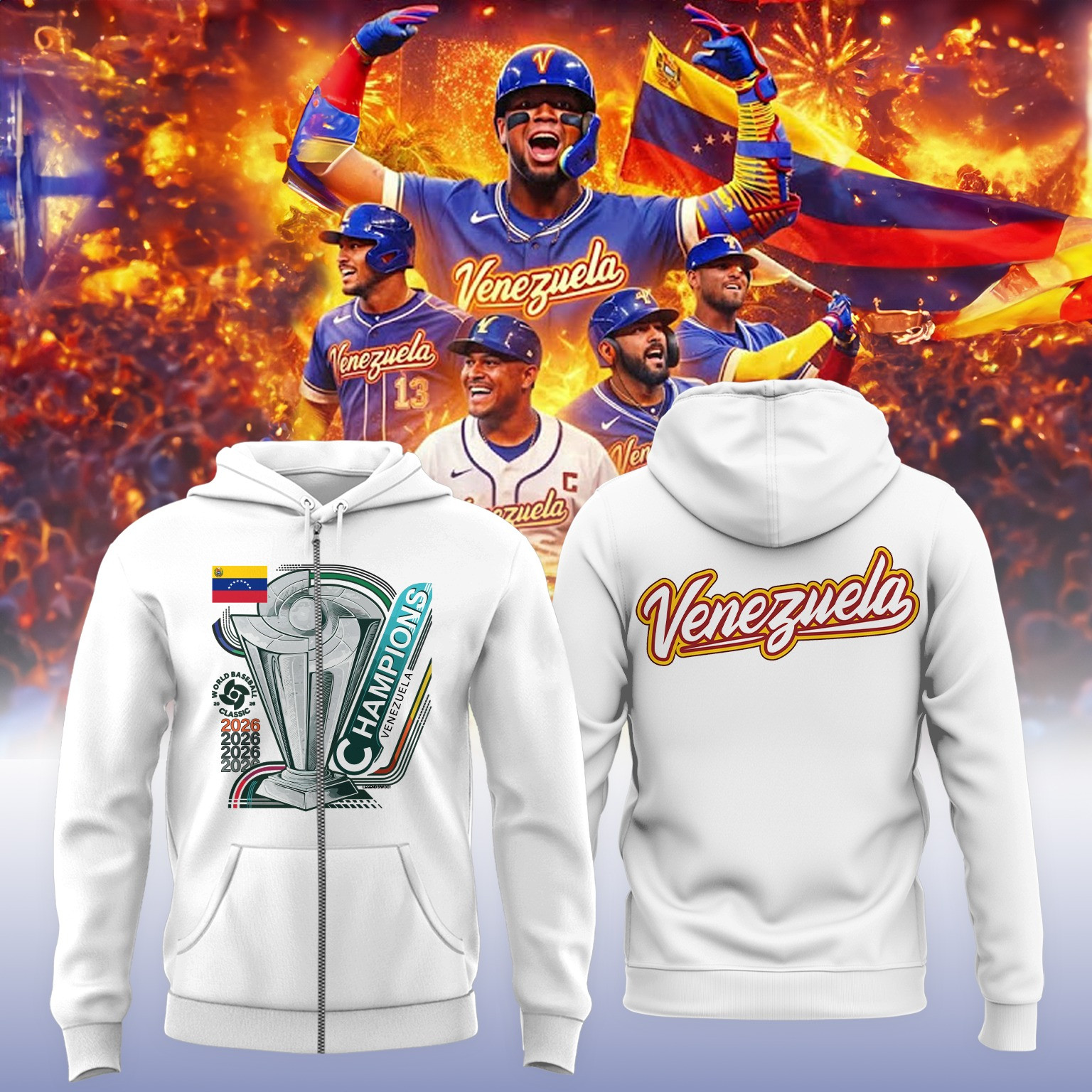 Venezuela 2026 World Baseball Classic Champions Zip Hoodie Game Day Clothing Line Gift For Fans