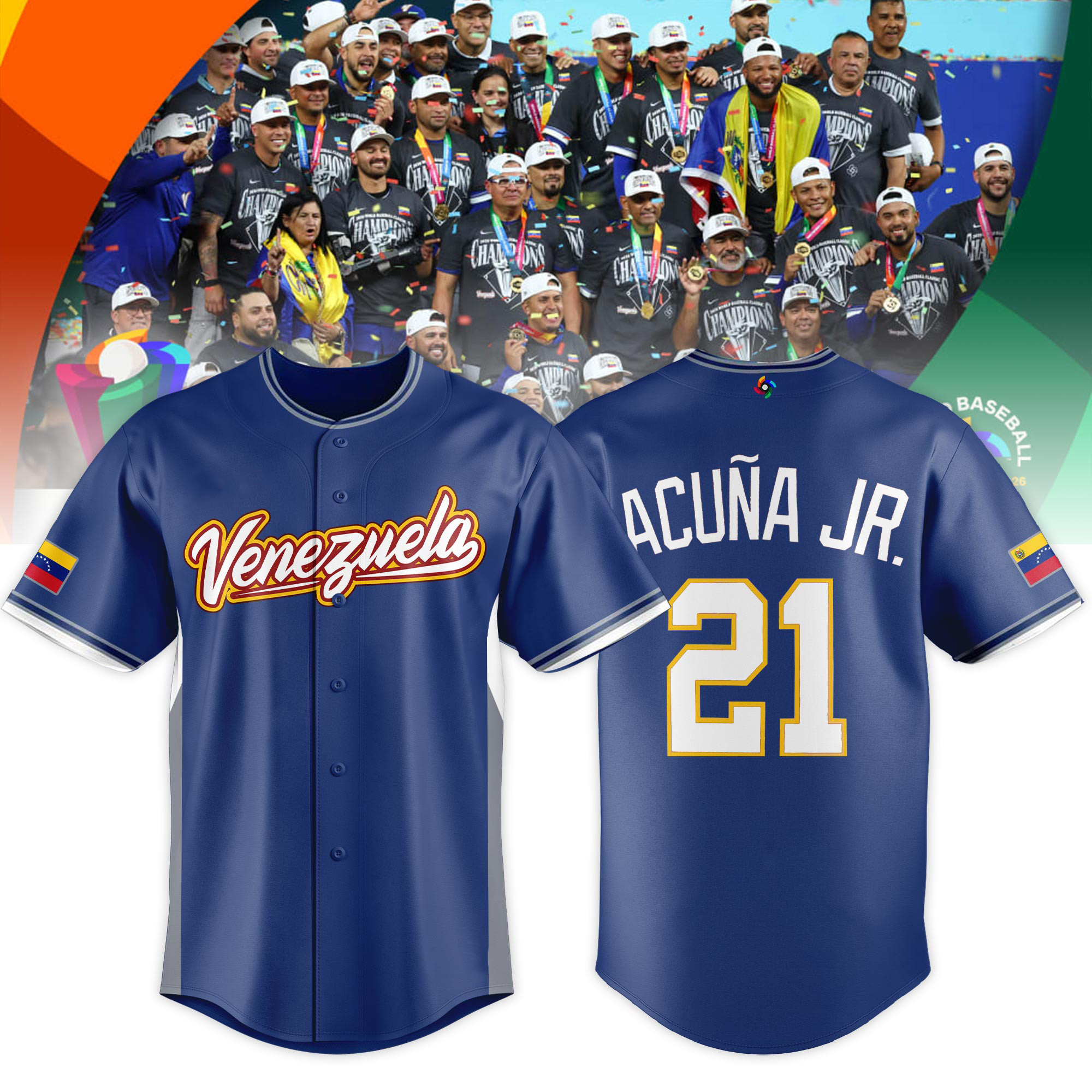 Venezuela 2026 World Baseball Classic Merch Ronald Acuna Jr 21 Jersey Baseball Clothes