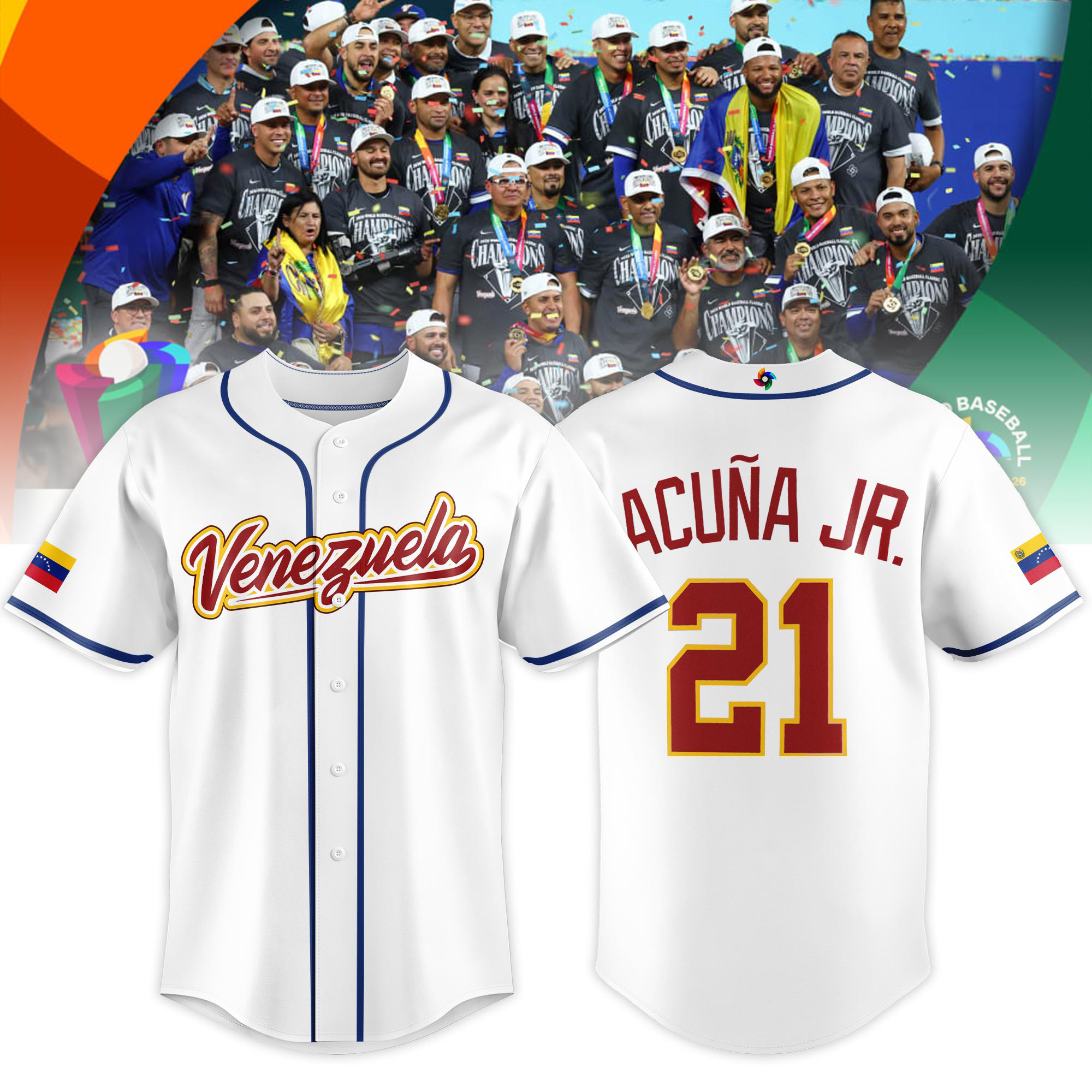 Venezuela 2026 World Baseball Classic Merch Ronald Acuna Jr 21 Jersey Baseball Clothes Fan Gear