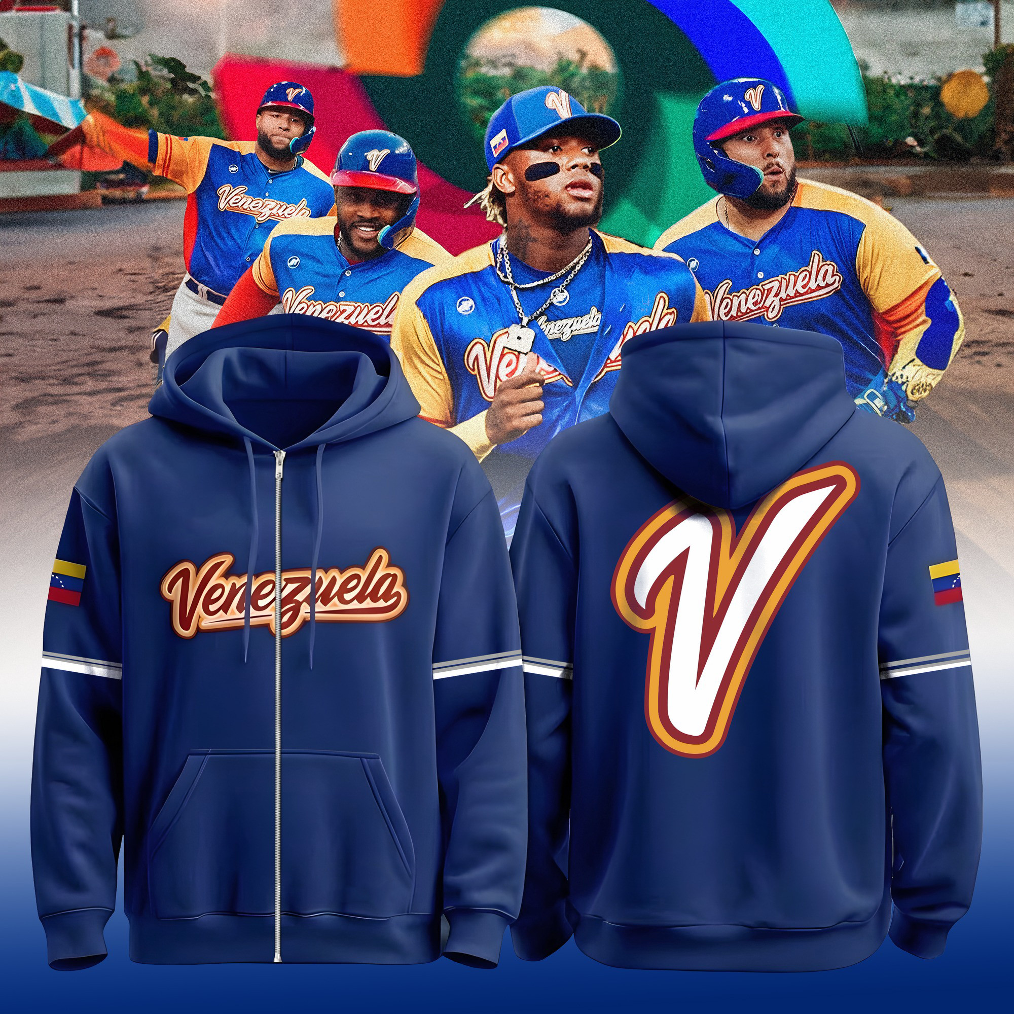 Venezuela 2026 World Baseball Classic Zip Hoodie Baseball Hooded Sweatshirt Best Fan Gift