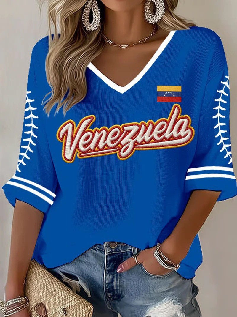 Venezuela Baseball Long Sleeve V-Neck Shirt WBC 2026 Fan Gear Game Day Gift For Venezuelan Heritage Baseball Fans