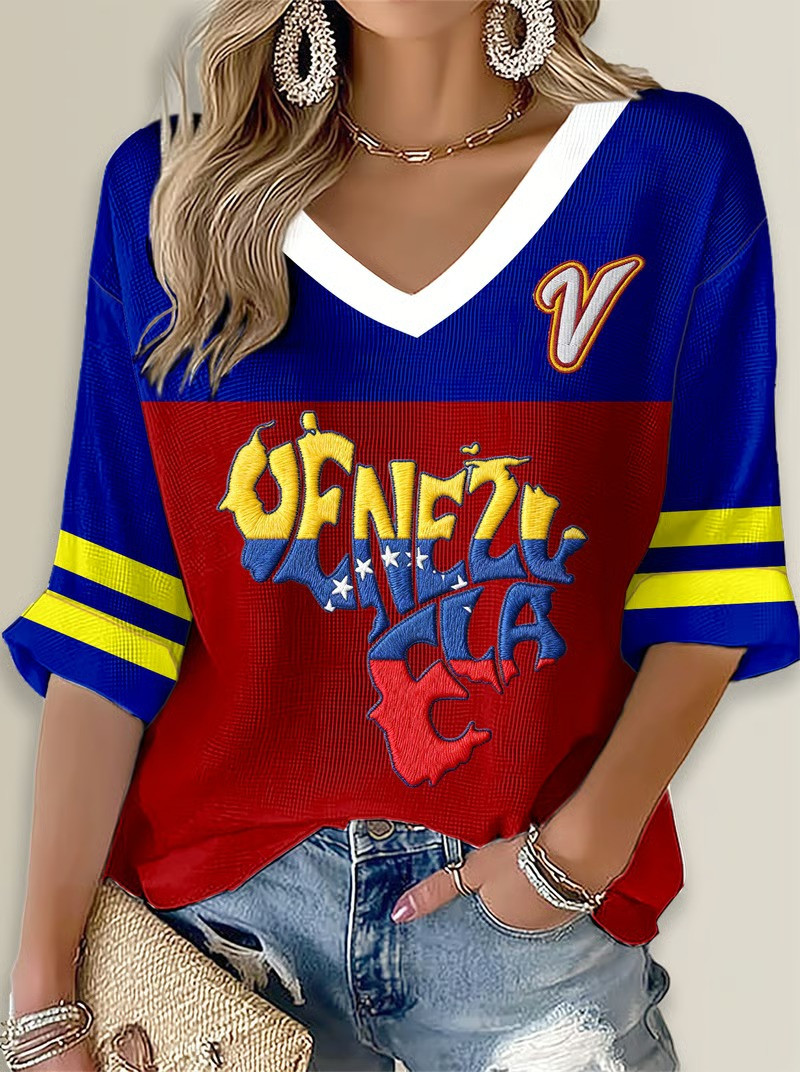 Venezuela Baseball Long Sleeve V-Neck Shirt WBC 2026 Graffiti Map Champions Fan Gear Gift For Baseball Fans
