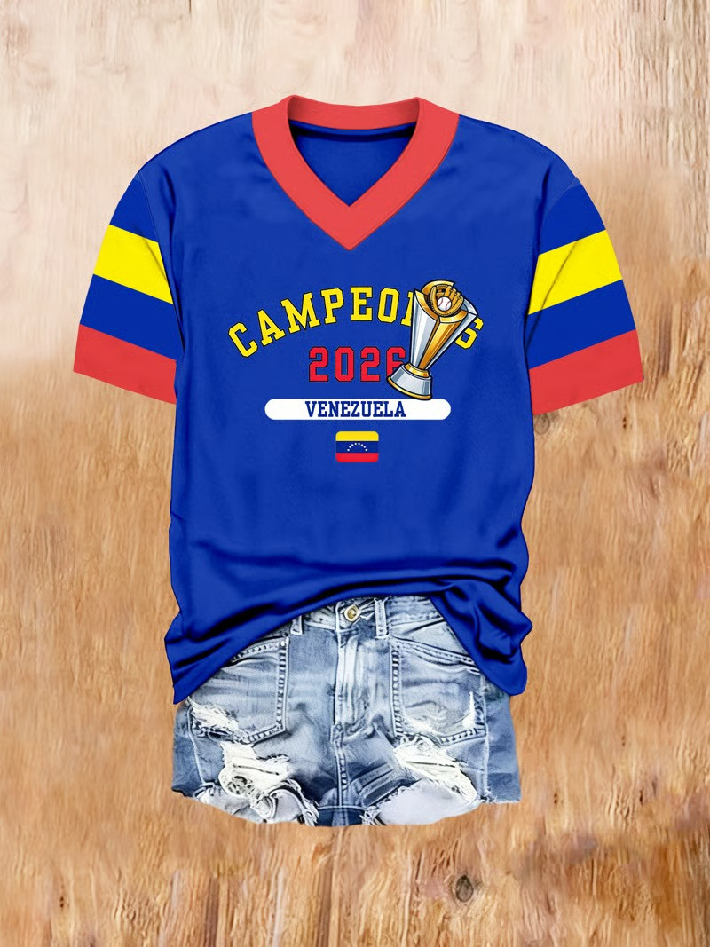 Venezuela Campeones 2026 Champion V-Neck Shirt Trophy Fan Gear Patriotic Best Gift For Supporters