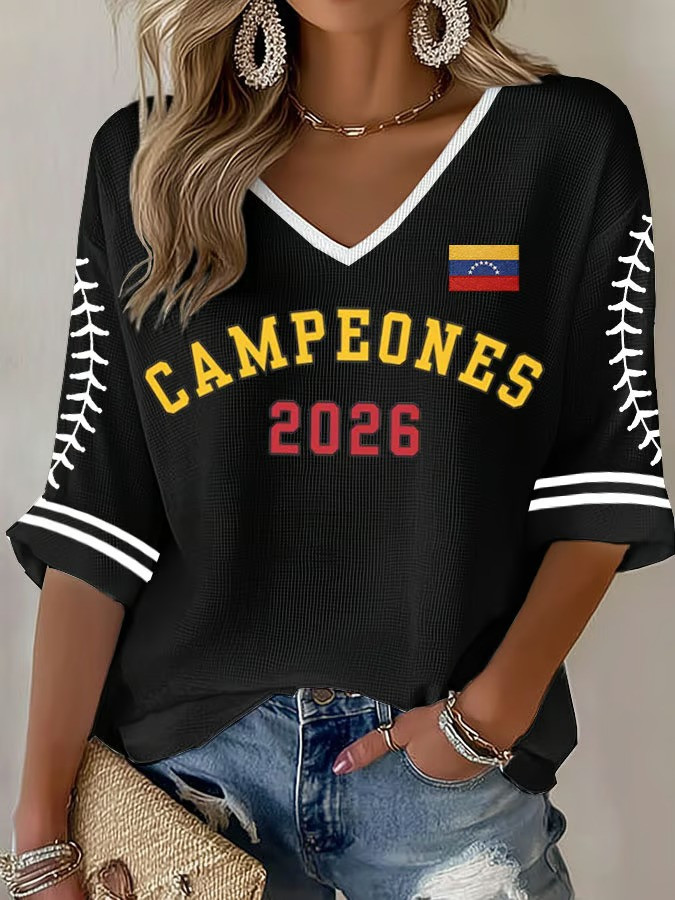 Venezuela Campeones 2026 Long Sleeve V-Neck Shirt WBC Baseball Champions Fan Gear Gift Ideas