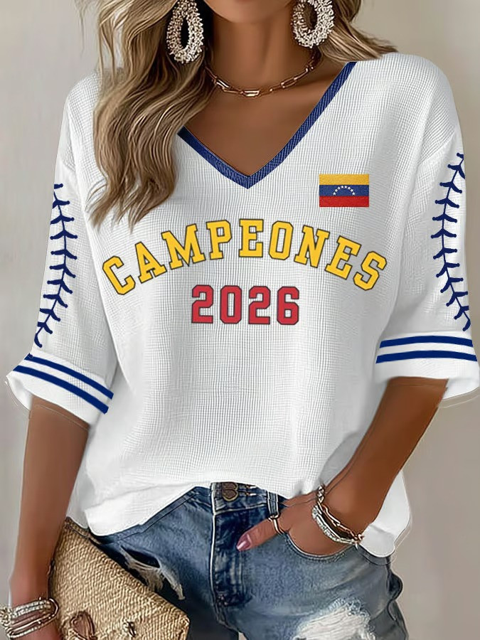 Venezuela Campeones 2026 Long Sleeve V-Neck Shirt WBC Champion Baseball Fan Gear Gift Ideas