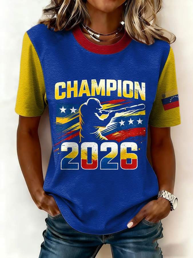 Venezuela Champion 2026 T-Shirt WBC Baseball Batter Silhouette Fan Gear Gift For Baseball Supporters