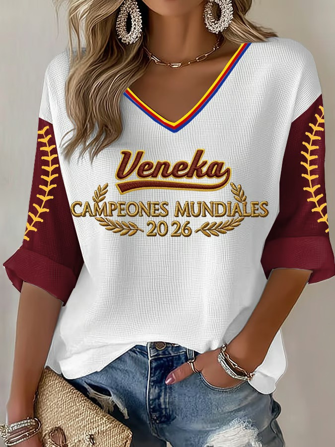 Venezuela Veneka Campeones Mundiales 2026 Long Sleeve V-Neck Shirt Champion Baseball Fan Gift Best For Lovers
