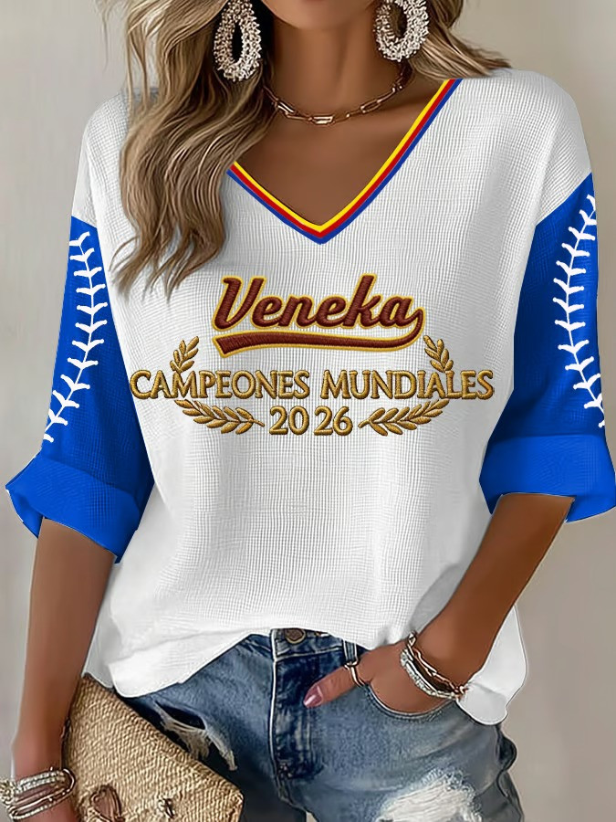 Venezuela Veneka Campeones Mundiales 2026 Long Sleeve V-Neck Shirt WBC Champion Fan Gear Gift Ideas