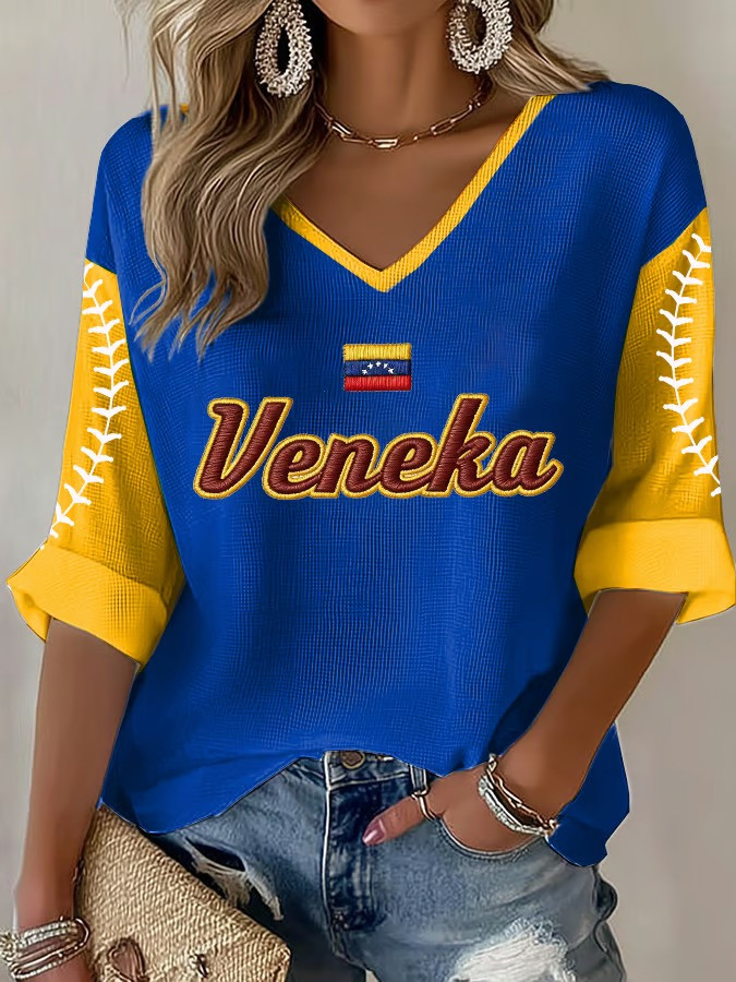 Venezuela Veneka WBC 2026 Champion Long Sleeve V-Neck Shirt Baseball Fan Gear Patriotic Gift For Supporters