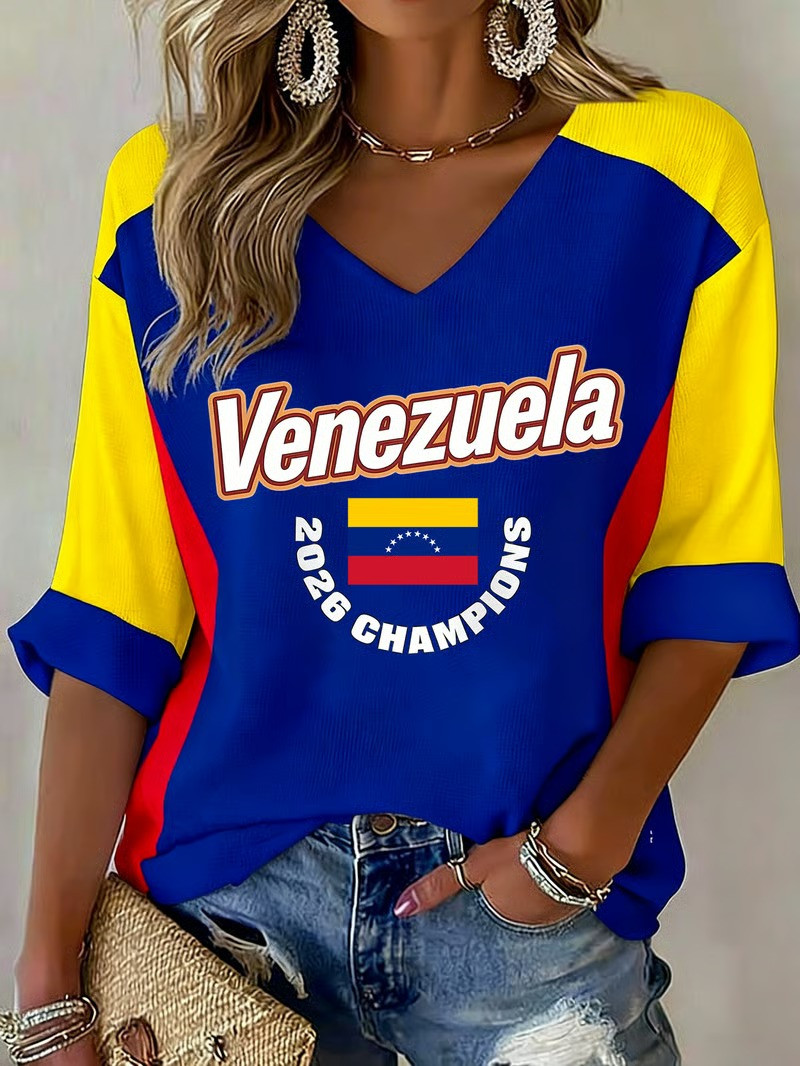 Venezuela WBC 2026 Baseball Long Sleeve V-Neck Shirt Champions Fan Gear Trending Gift Ideas