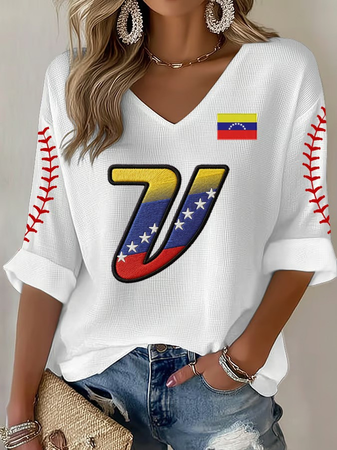 Venezuela WBC 2026 Champion Long Sleeve V-Neck Shirt Baseball Stitching Fan Gear Gift For Supporters