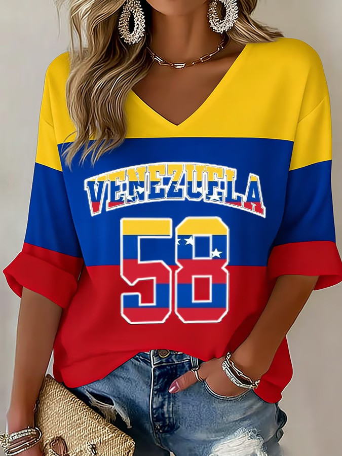 Venezuela WBC 2026 Champion Long Sleeve V-Neck Shirt Patriotic Baseball Fan Gear Gift For Supporters