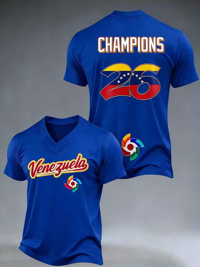 Venezuela WBC 2026 Champion V-Neck Shirt Fan Gear Patriotic Baseball Lover Best Gift For Supporters