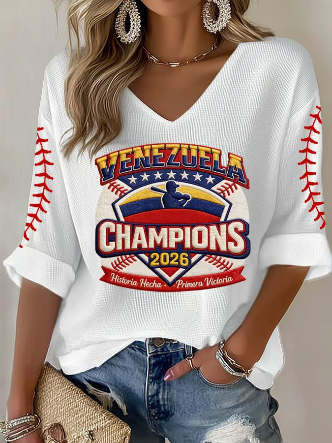 Venezuela WBC 2026 Champions V-Neck Shirt Historia Hecha Primera Victoria Fan Gift For Supporters