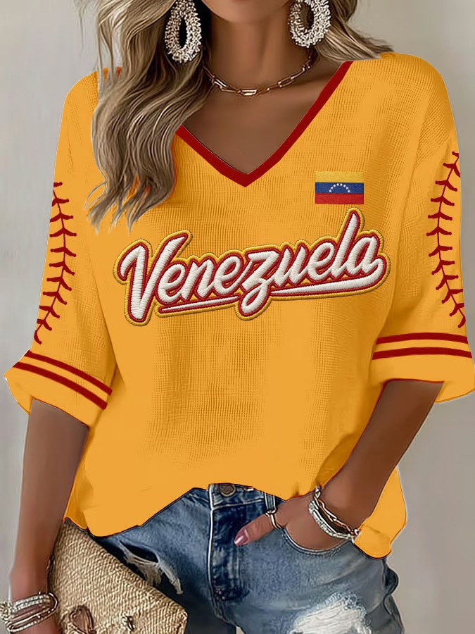 Venezuela WBC 2026 Long Sleeve V-Neck Shirt Baseball Fan Gear Match Day Best Gift For Baseball Fans