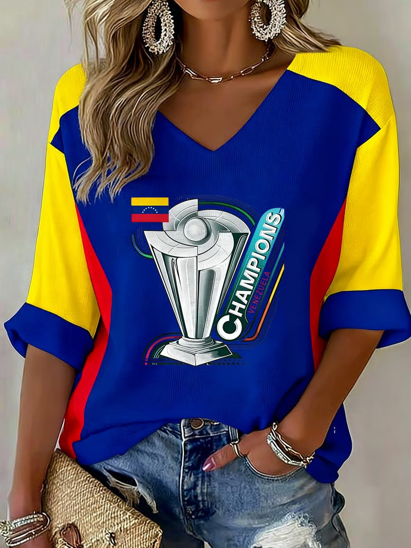 Venezuela WBC 2026 Winning Champion Long Sleeve V-Neck Shirt Baseball Fan Gear Best Gift For Supporters