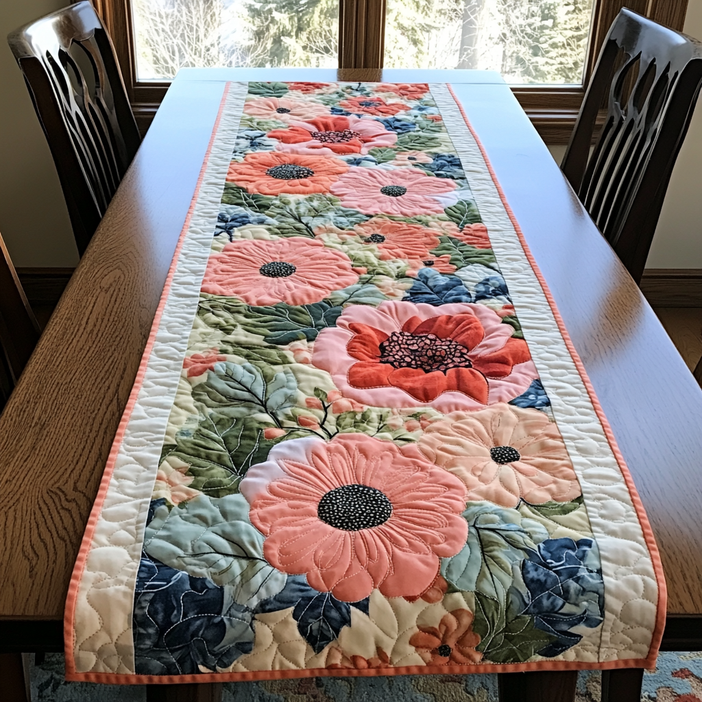 Verdant Bloom Quilted Table Runner Dining Table Ideas Gifts For The Flower Lover