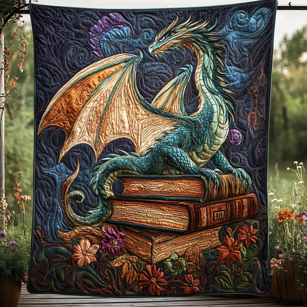 Verdant Dragonheart Quilted Blanket Gift For Dragon Lover